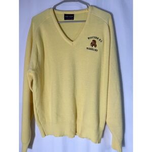Vintage Pine State Western HS Warriors V-Neck Sweater Yellow Mens XL Made in USA